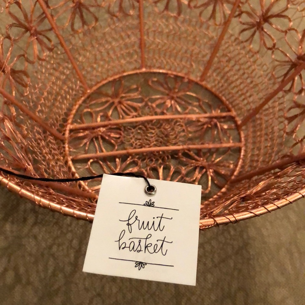 Anthropologie Copper Floral Basket Iron Wire
